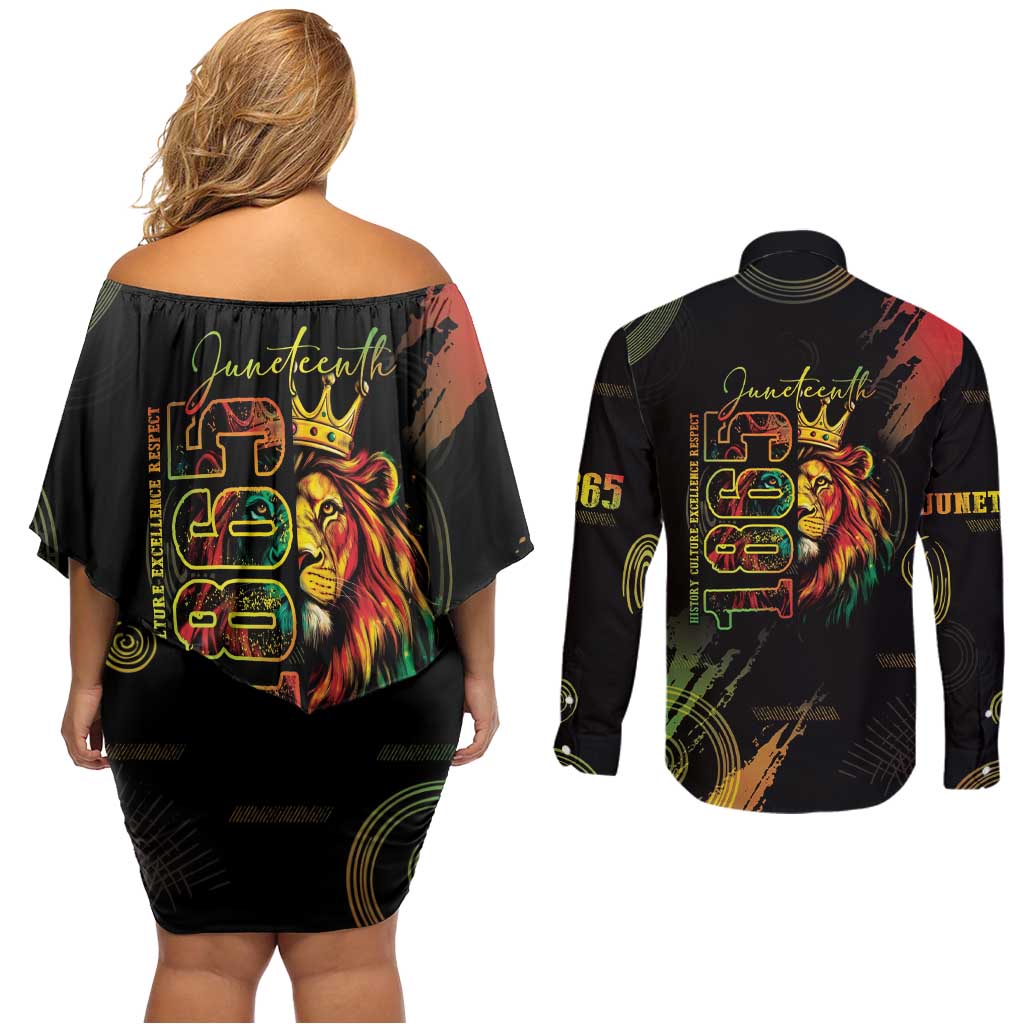 Juneteenth Is My Independence Day Couples Matching Off Shoulder Short Dress and Long Sleeve Button Shirt