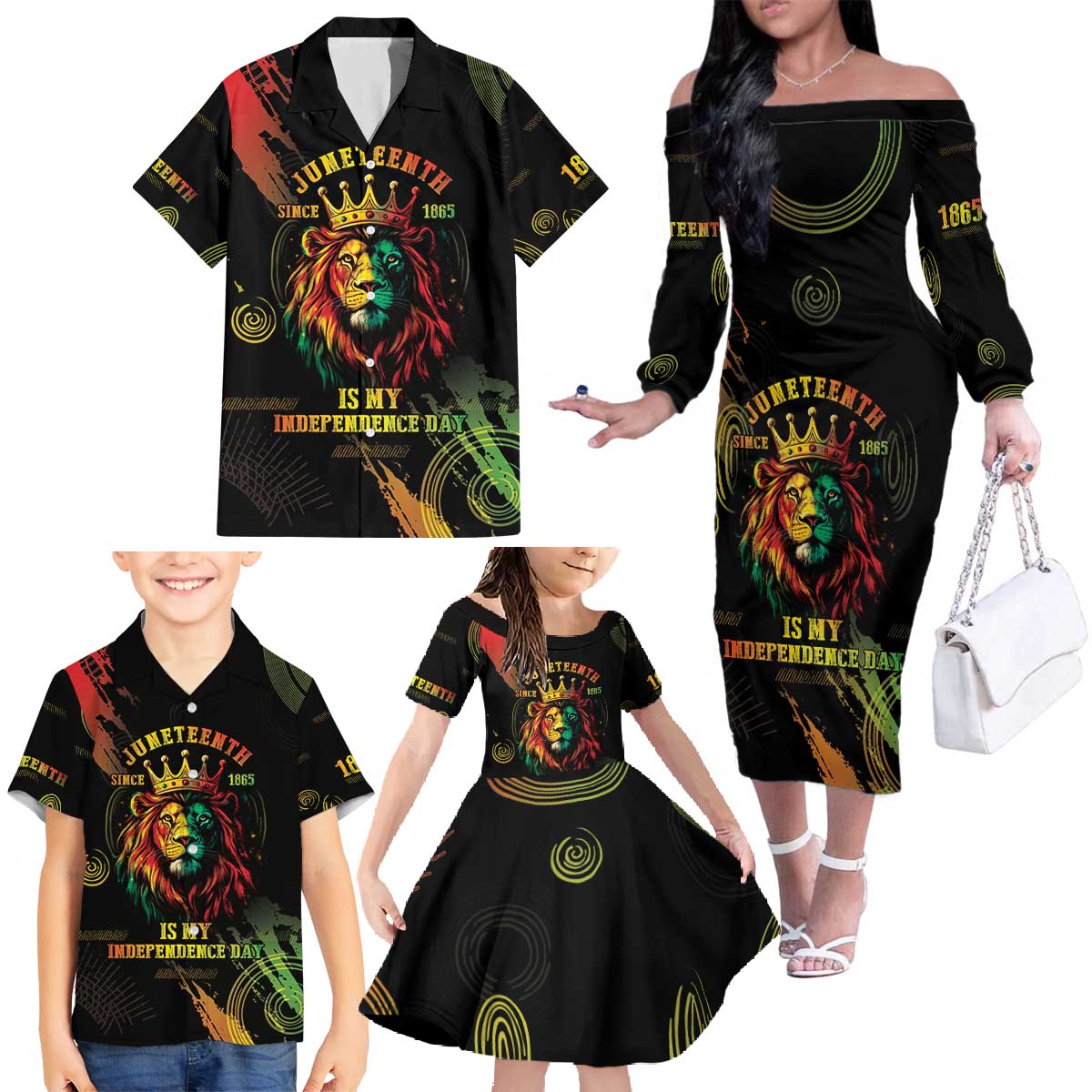 Juneteenth Is My Independence Day Family Matching Off The Shoulder Long Sleeve Dress and Hawaiian Shirt