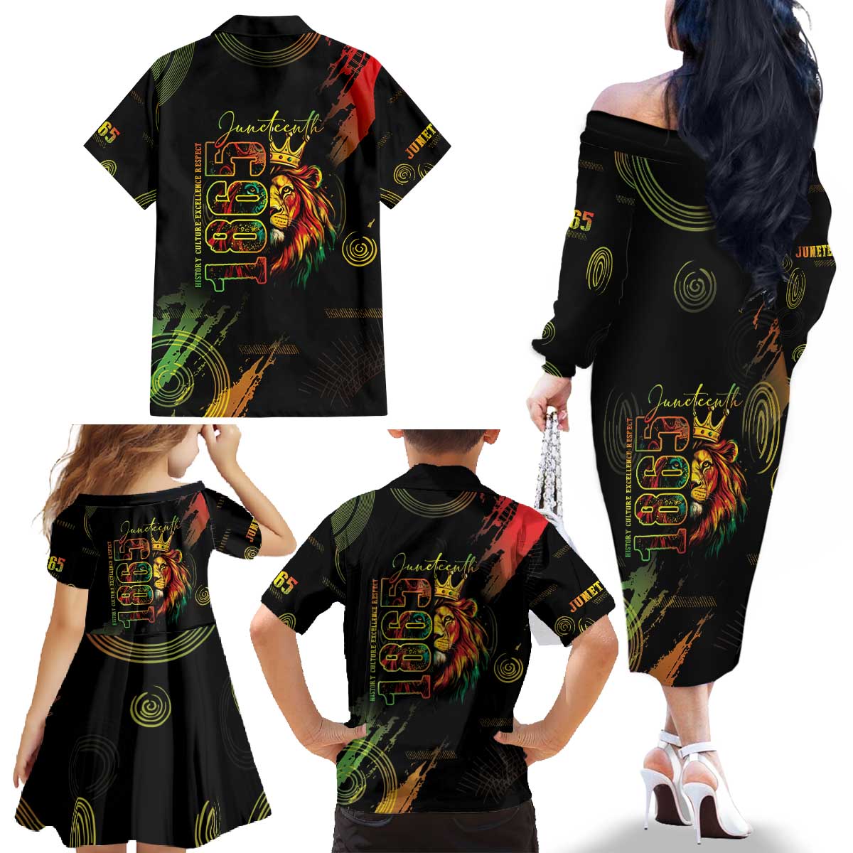 Juneteenth Is My Independence Day Family Matching Off The Shoulder Long Sleeve Dress and Hawaiian Shirt