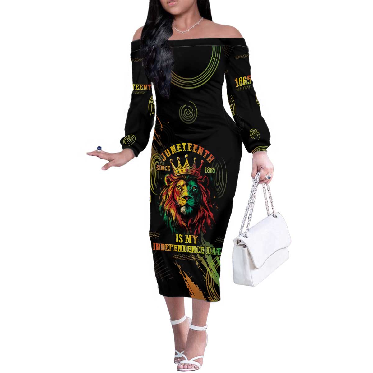 Juneteenth Is My Independence Day Family Matching Off The Shoulder Long Sleeve Dress and Hawaiian Shirt