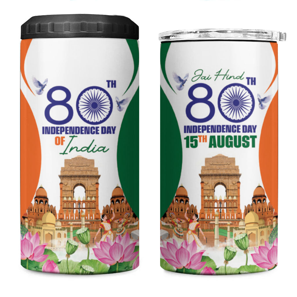 Jai Hind India 4 in 1 Can Cooler Tumbler Happy 80th Independence Day