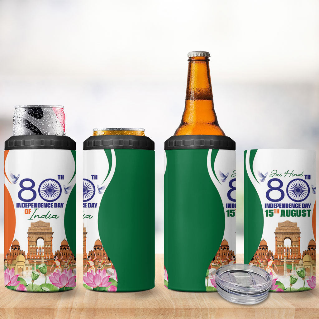 Jai Hind India 4 in 1 Can Cooler Tumbler Happy 80th Independence Day