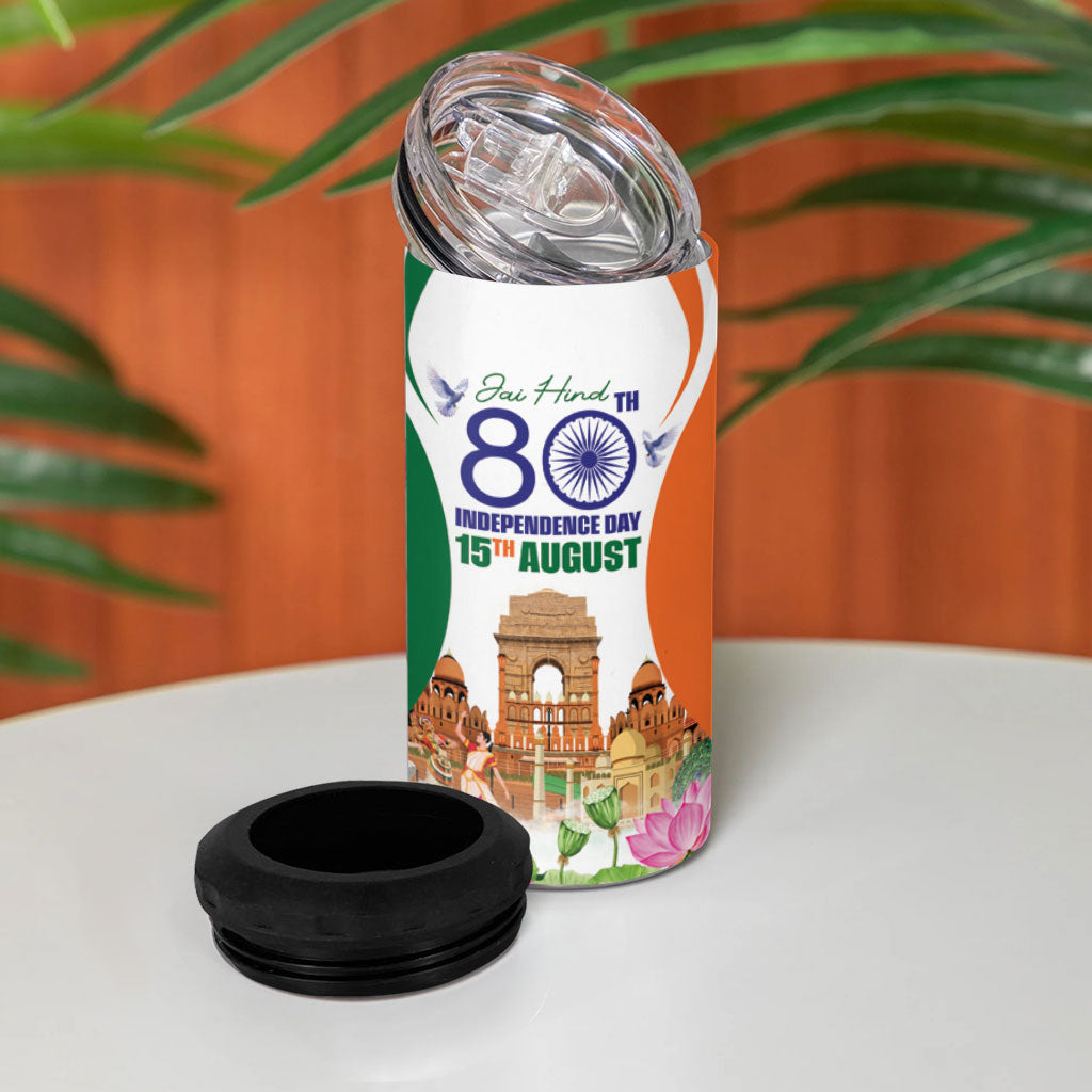 Jai Hind India 4 in 1 Can Cooler Tumbler Happy 80th Independence Day