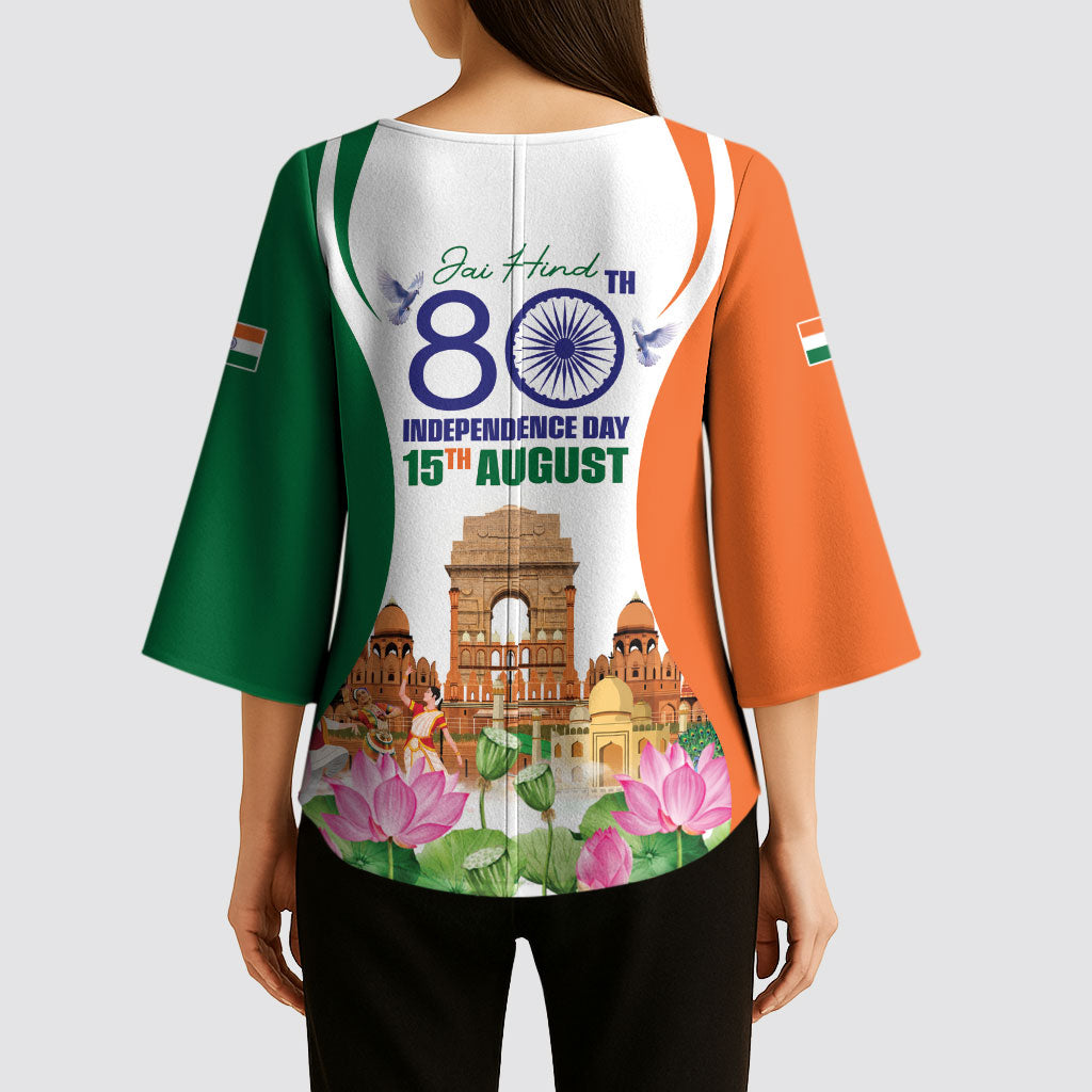 Jai Hind India Kimono Sleeve Blouse Happy 80th Independence Day