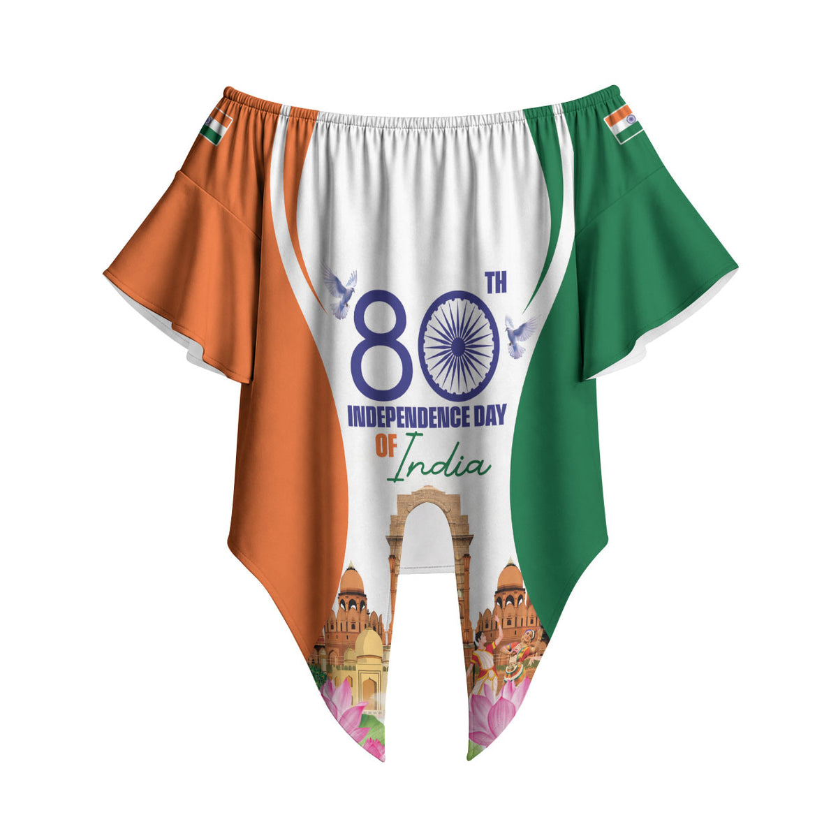 Jai Hind India Off Shoulder Wrap Waist Top Happy 80th Independence Day