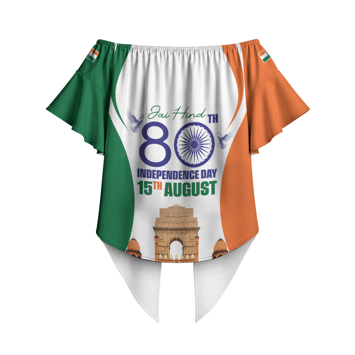 Jai Hind India Off Shoulder Wrap Waist Top Happy 80th Independence Day