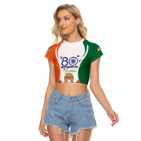 Jai Hind India Raglan Cropped T Shirt Happy 80th Independence Day