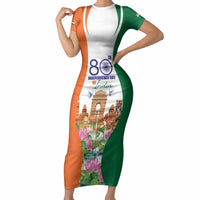Jai Hind India Short Sleeve Bodycon Dress Happy 80th Independence Day