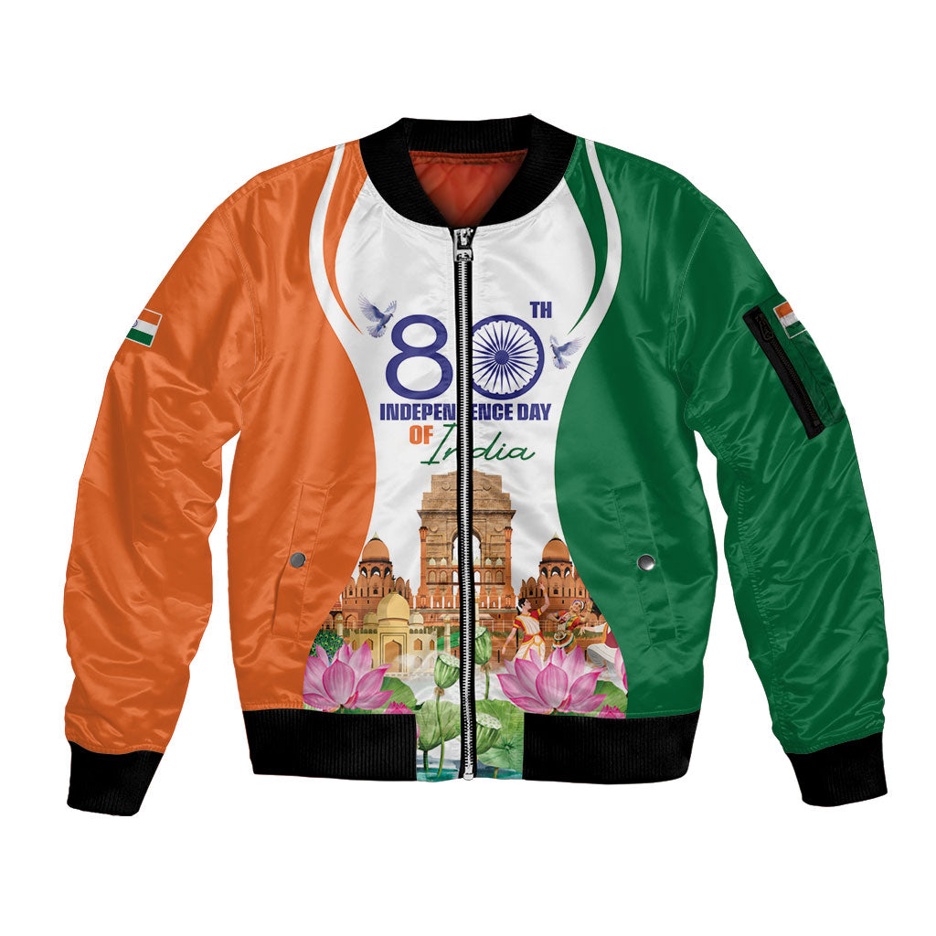 Jai Hind India Sleeve Zip Bomber Jacket Happy 80th Independence Day