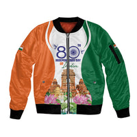 Jai Hind India Sleeve Zip Bomber Jacket Happy 80th Independence Day
