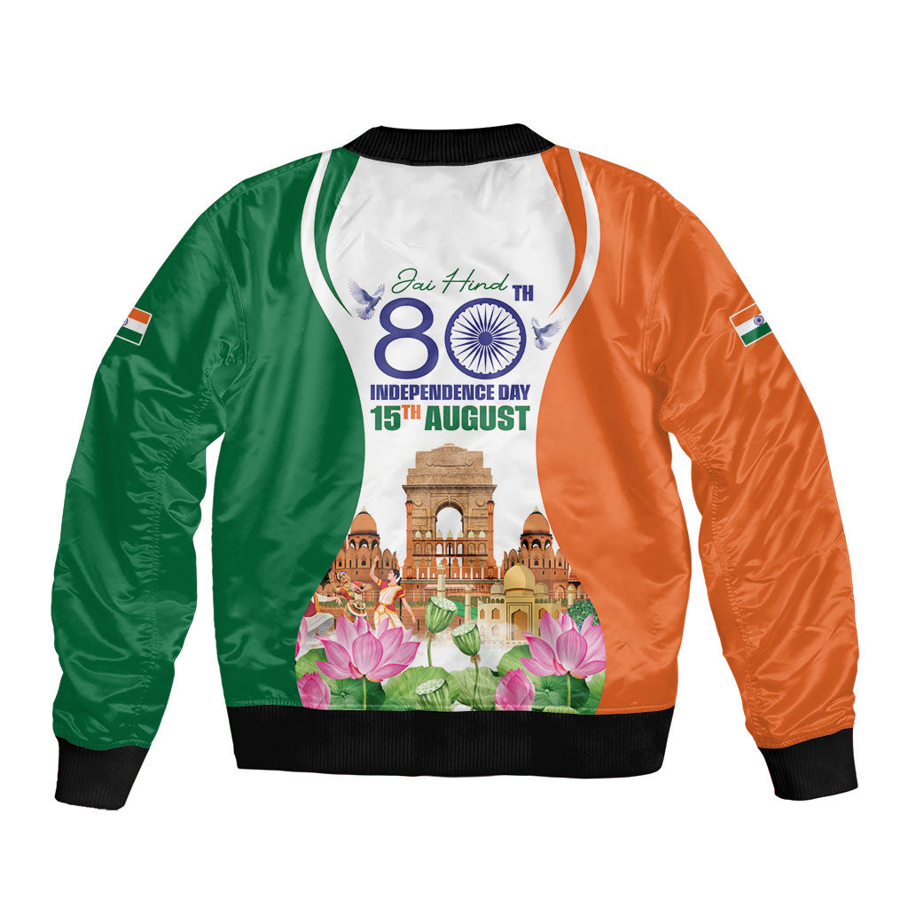 Jai Hind India Sleeve Zip Bomber Jacket Happy 80th Independence Day