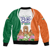 Jai Hind India Sleeve Zip Bomber Jacket Happy 80th Independence Day