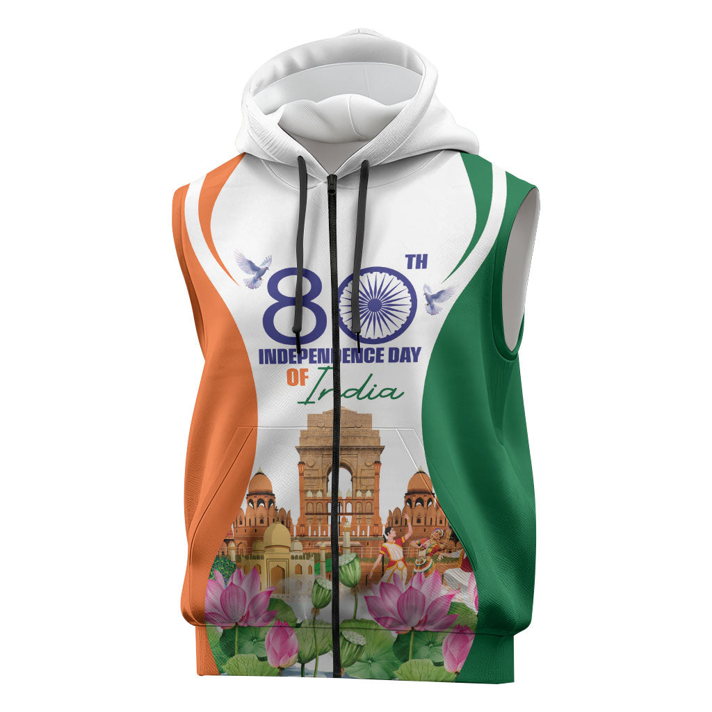 Jai Hind India Sleeveless Zip Hoodie Happy 80th Independence Day