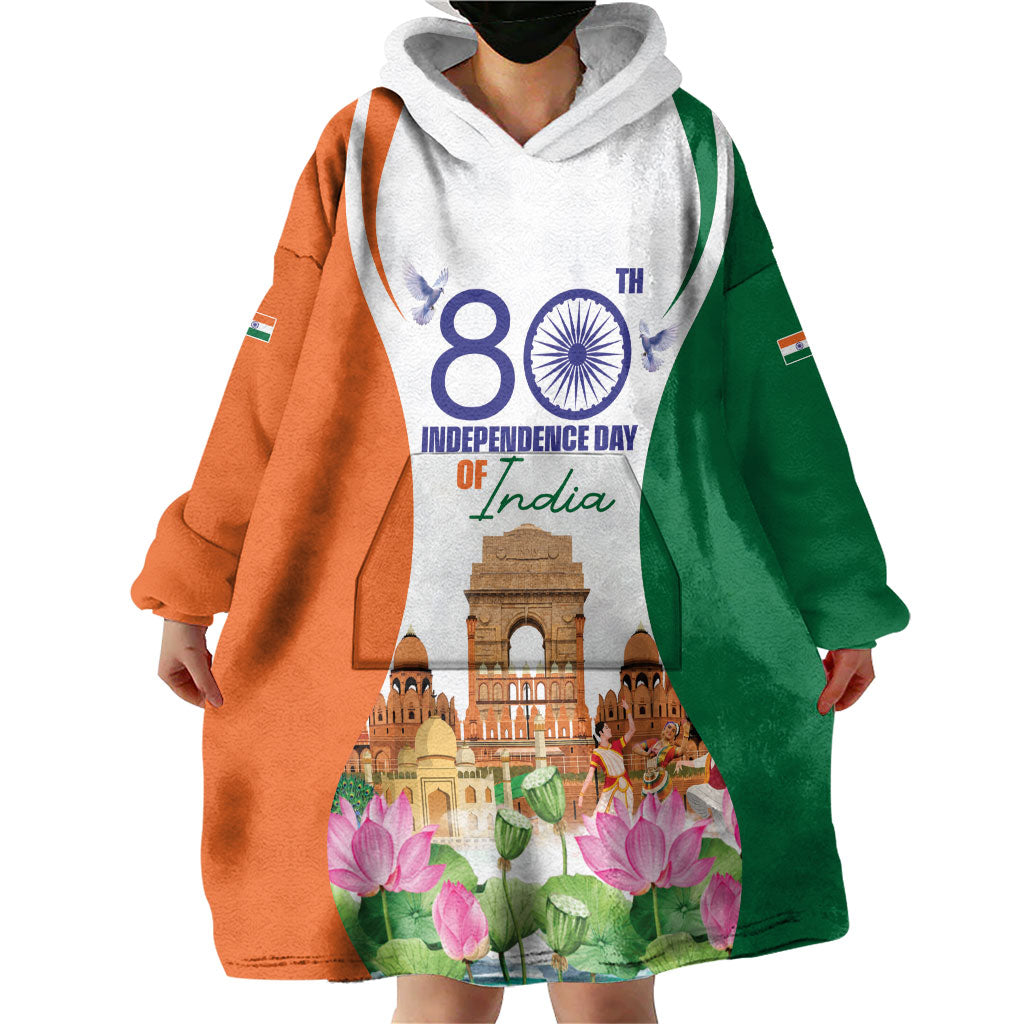 Jai Hind India Wearable Blanket Hoodie Happy 80th Independence Day