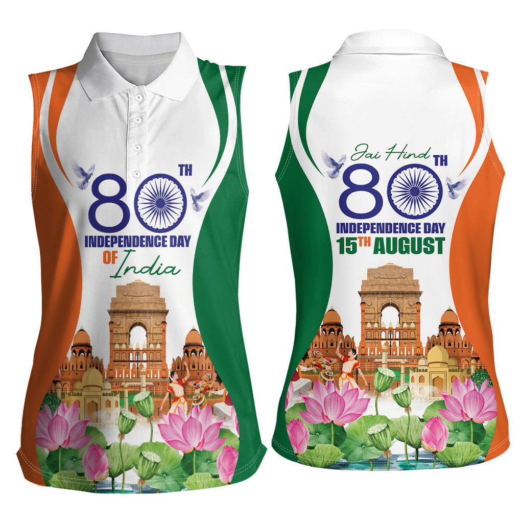 Jai Hind India Women Sleeveless Polo Shirt Happy 80th Independence Day