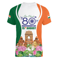 Jai Hind India Women V-Neck T-Shirt Happy 80th Independence Day