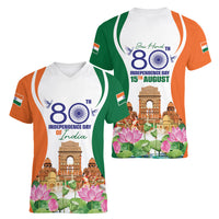 Jai Hind India Women V-Neck T-Shirt Happy 80th Independence Day