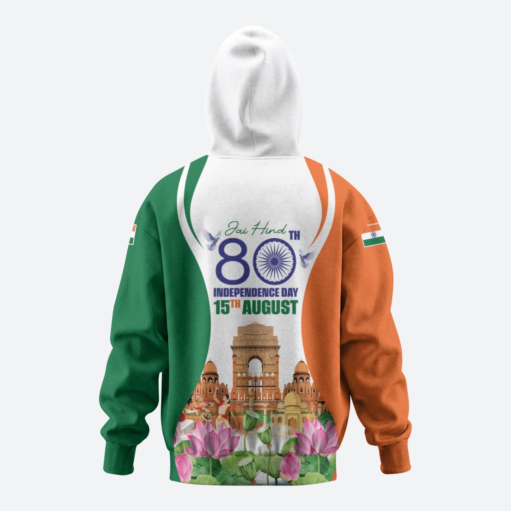 Jai Hind India Zip Hoodie Happy 80th Independence Day