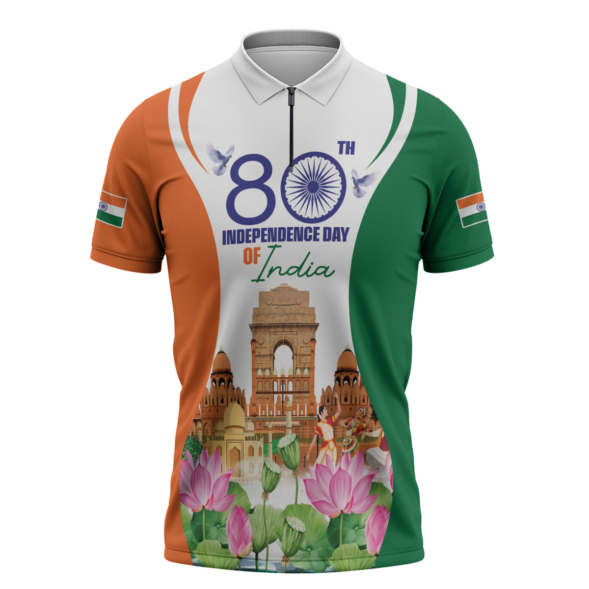 Jai Hind India Zipper Polo Shirt Happy 80th Independence Day