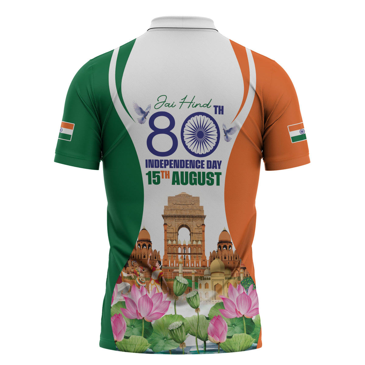 Jai Hind India Zipper Polo Shirt Happy 80th Independence Day