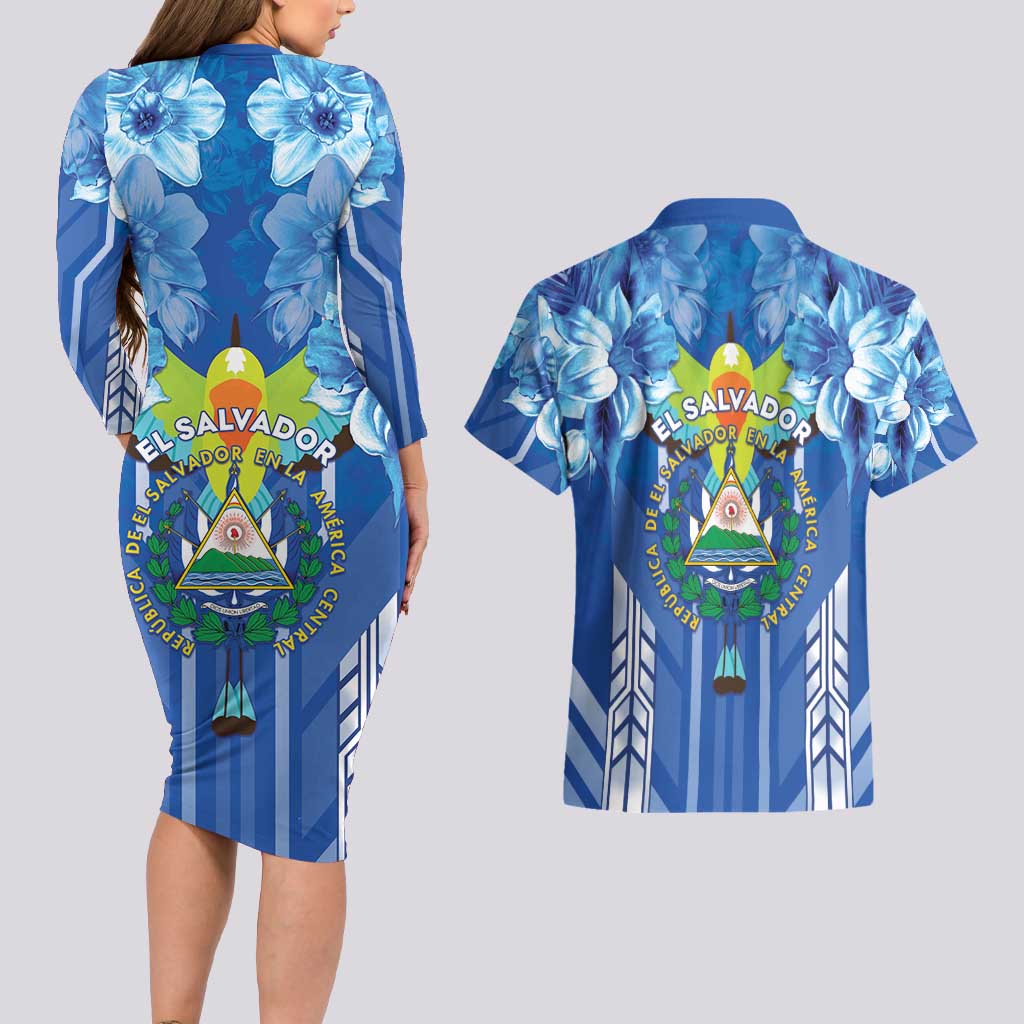 Viva El Salvador Couples Matching Long Sleeve Bodycon Dress and Hawaiian Shirt Happy Independence Day - Wonder Print Shop