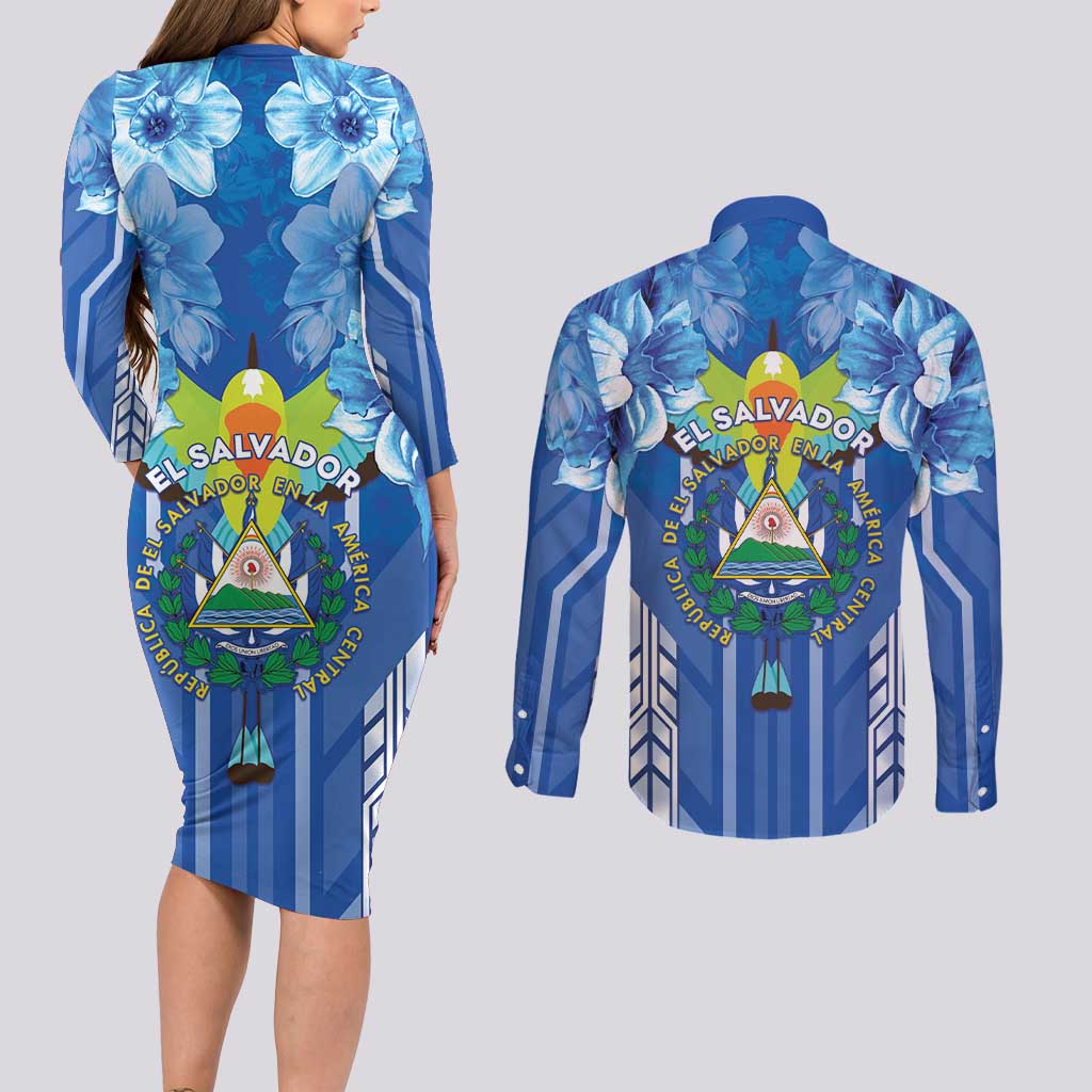 Viva El Salvador Couples Matching Long Sleeve Bodycon Dress and Long Sleeve Button Shirt Happy Independence Day - undefined