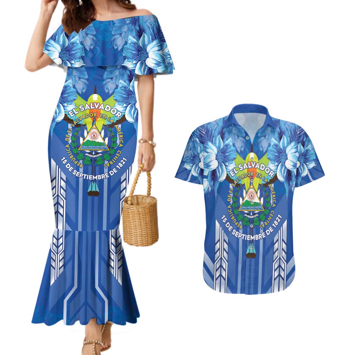 Viva El Salvador Couples Matching Mermaid Dress and Hawaiian Shirt Happy Independence Day - Wonder Print Shop