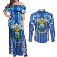 Viva El Salvador Couples Matching Off Shoulder Maxi Dress and Long Sleeve Button Shirt Happy Independence Day - Wonder Print Shop