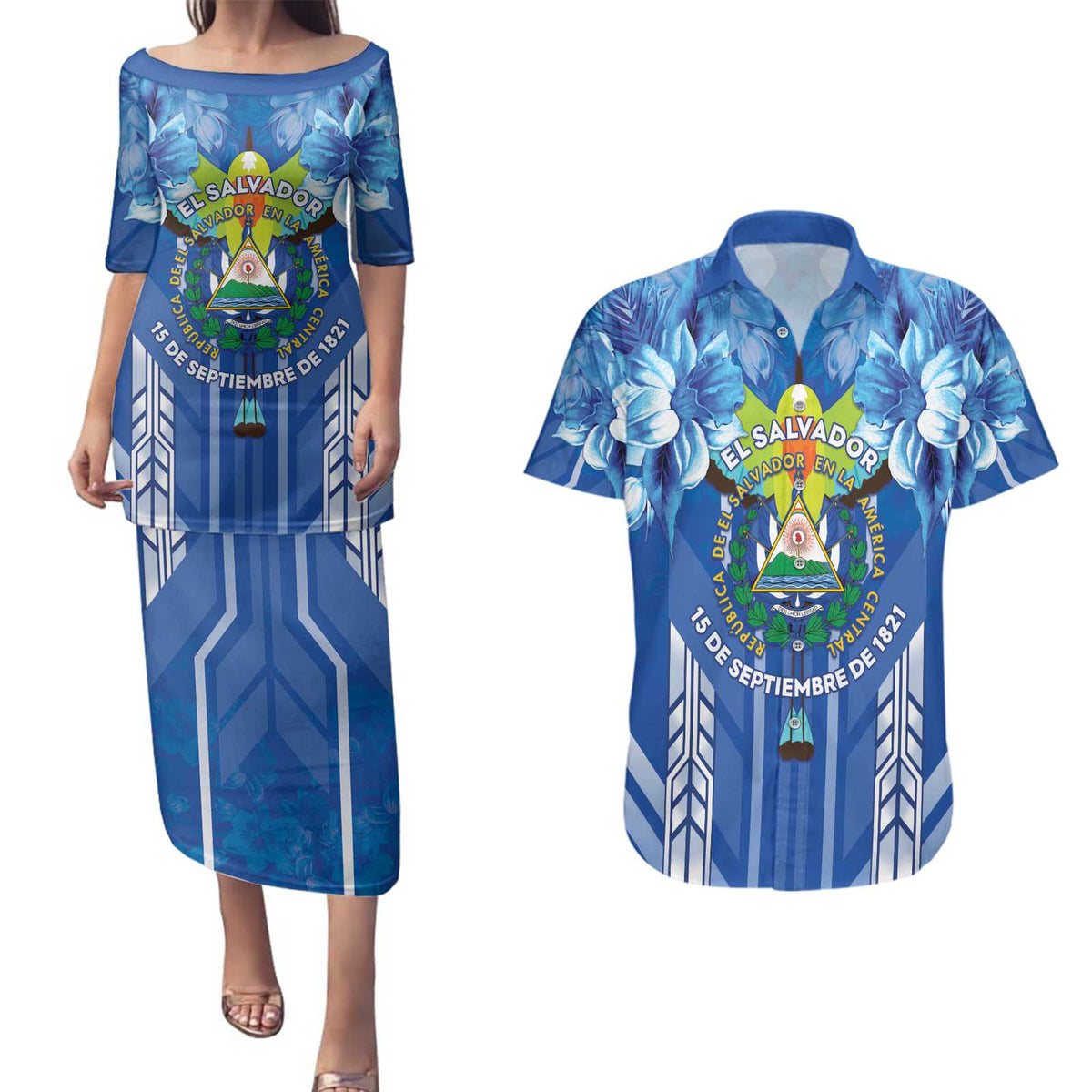 Viva El Salvador Couples Matching Puletasi and Hawaiian Shirt Happy Independence Day - Wonder Print Shop