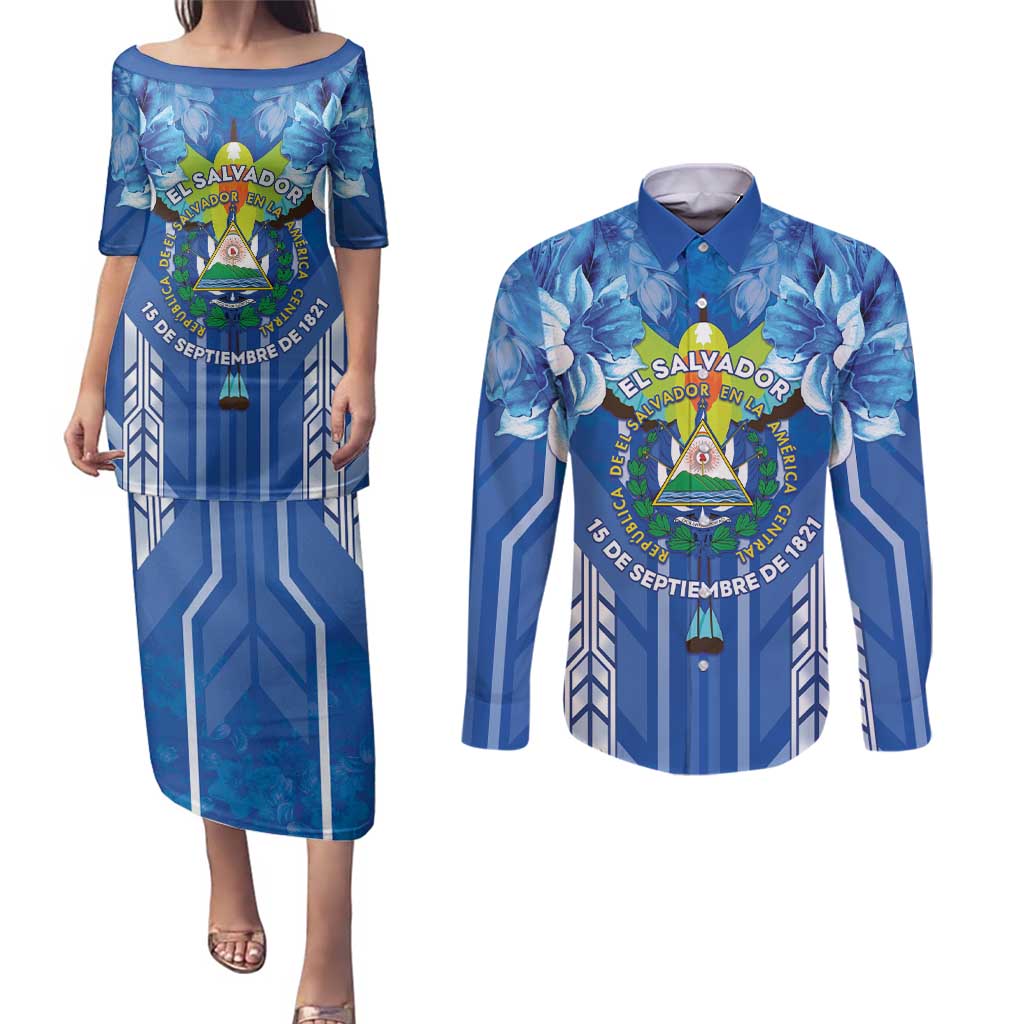Viva El Salvador Couples Matching Puletasi and Long Sleeve Button Shirt Happy Independence Day - Wonder Print Shop
