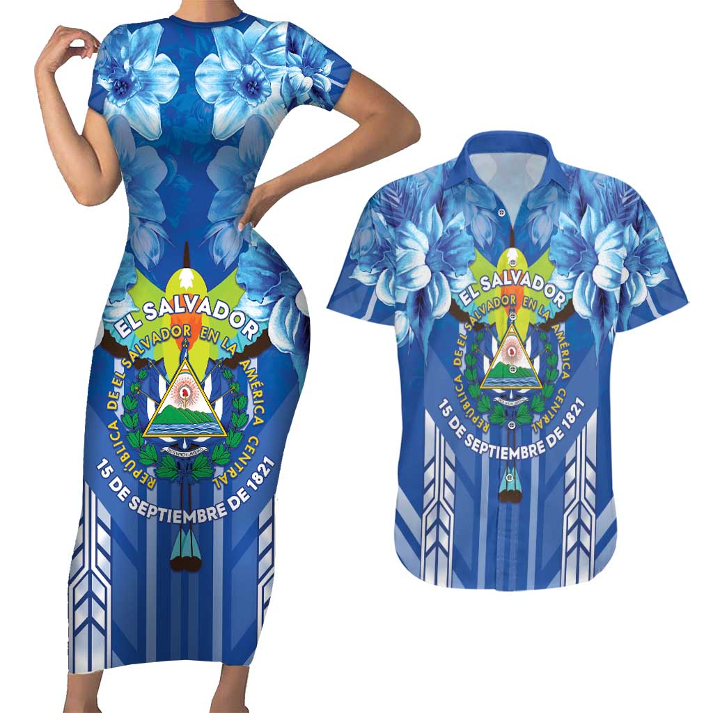 Viva El Salvador Couples Matching Short Sleeve Bodycon Dress and Hawaiian Shirt Happy Independence Day - Wonder Print Shop