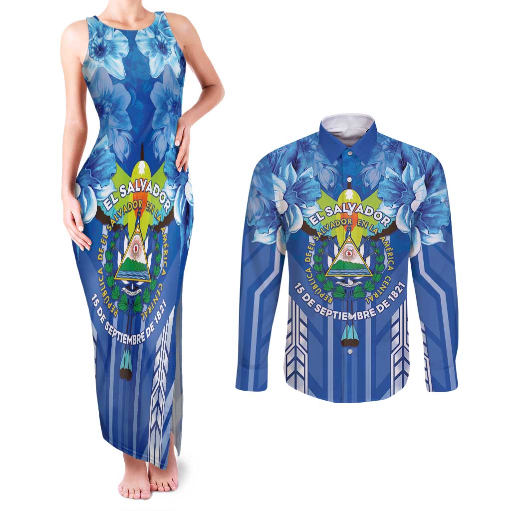 Viva El Salvador Couples Matching Tank Maxi Dress and Long Sleeve Button Shirt Happy Independence Day - Wonder Print Shop