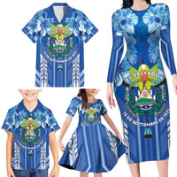Viva El Salvador Family Matching Long Sleeve Bodycon Dress and Hawaiian Shirt Happy Independence Day - Wonder Print Shop