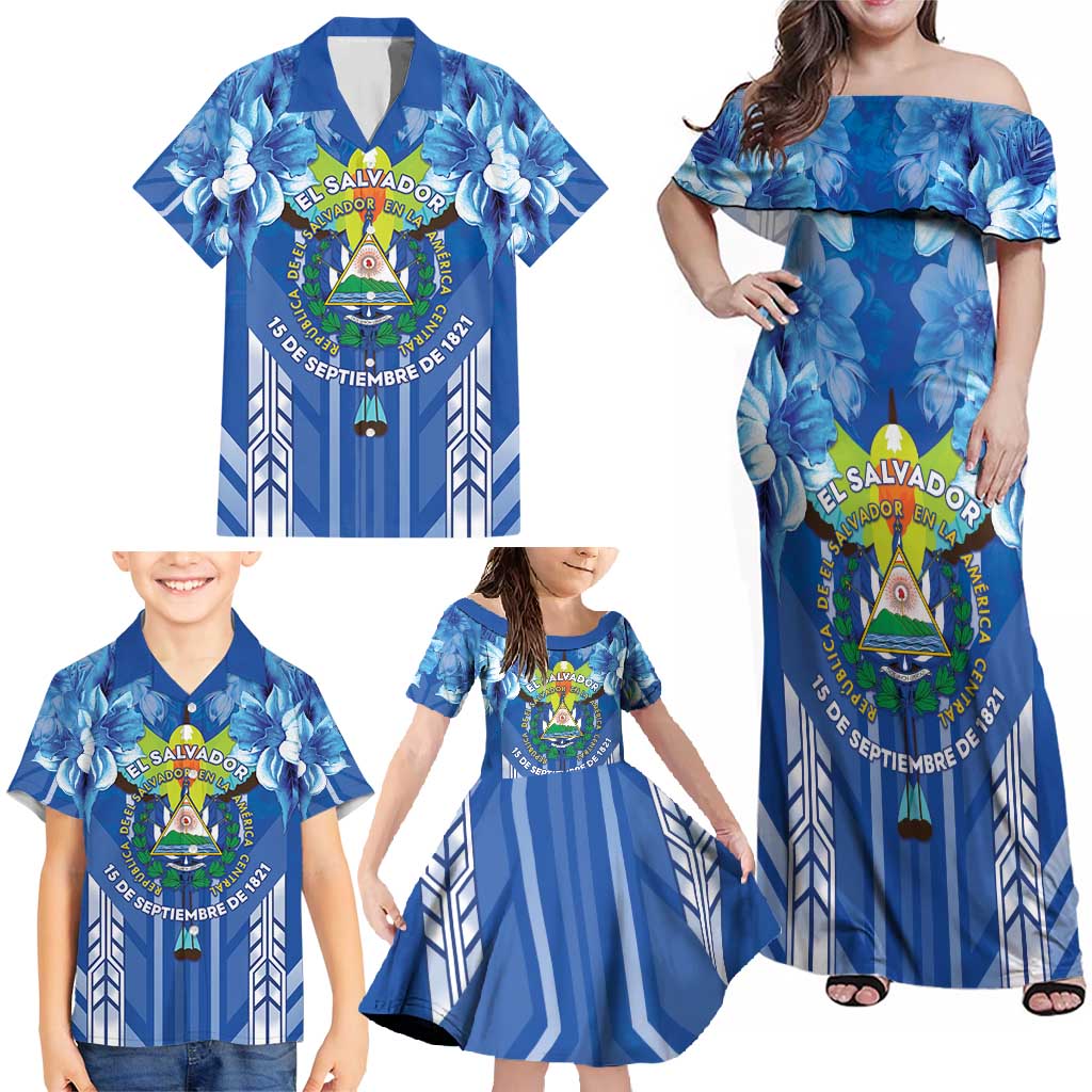Viva El Salvador Family Matching Off Shoulder Maxi Dress and Hawaiian Shirt Happy Independence Day - Wonder Print Shop