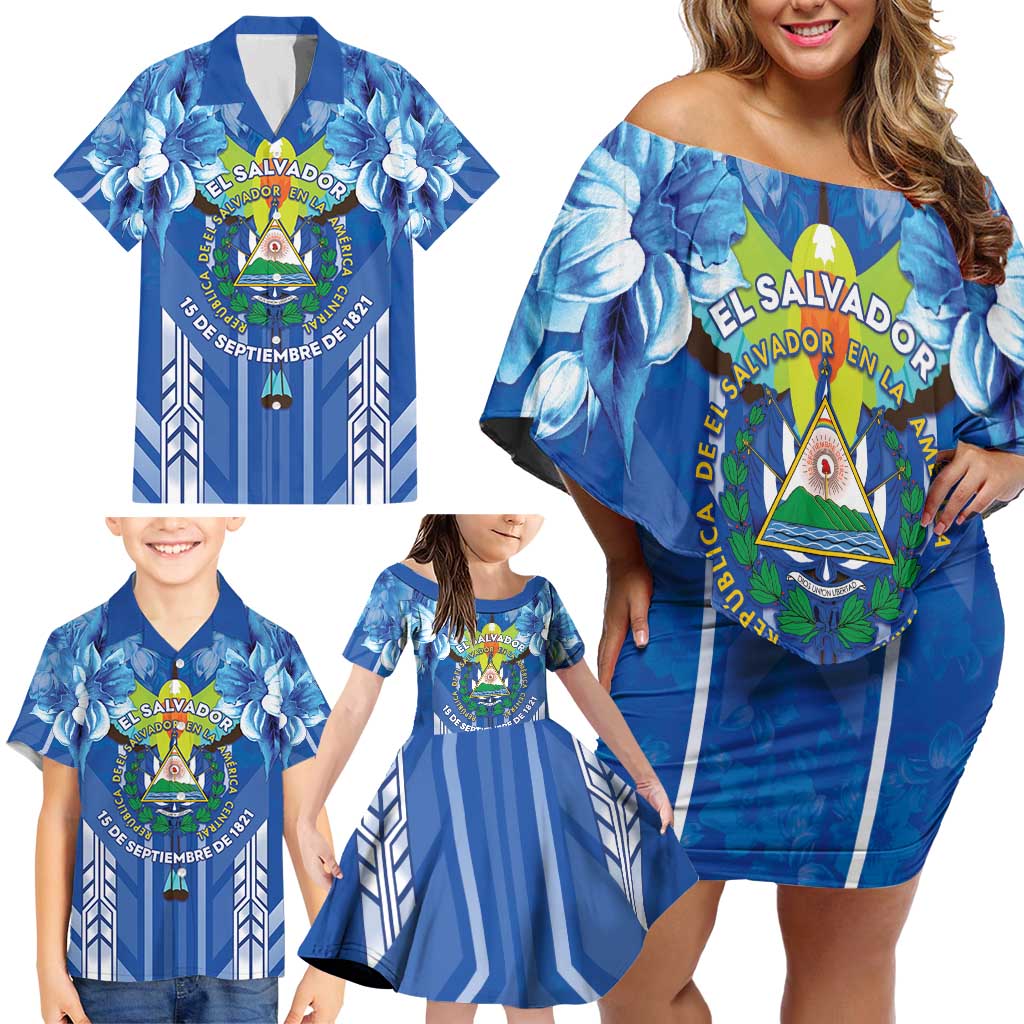Viva El Salvador Family Matching Off Shoulder Short Dress and Hawaiian Shirt Happy Independence Day - Wonder Print Shop