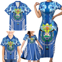 Viva El Salvador Family Matching Short Sleeve Bodycon Dress and Hawaiian Shirt Happy Independence Day - Wonder Print Shop