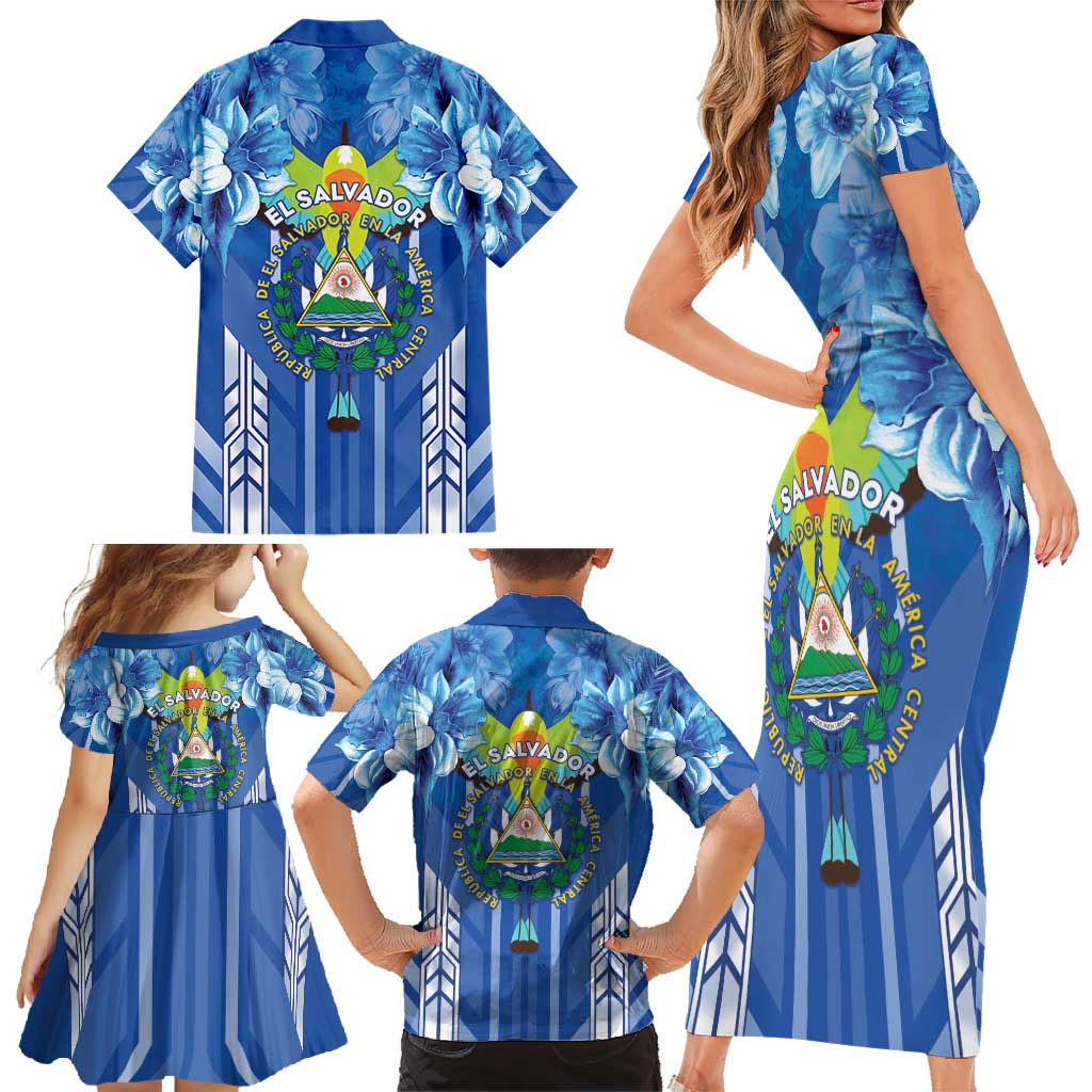 Viva El Salvador Family Matching Short Sleeve Bodycon Dress and Hawaiian Shirt Happy Independence Day - Wonder Print Shop
