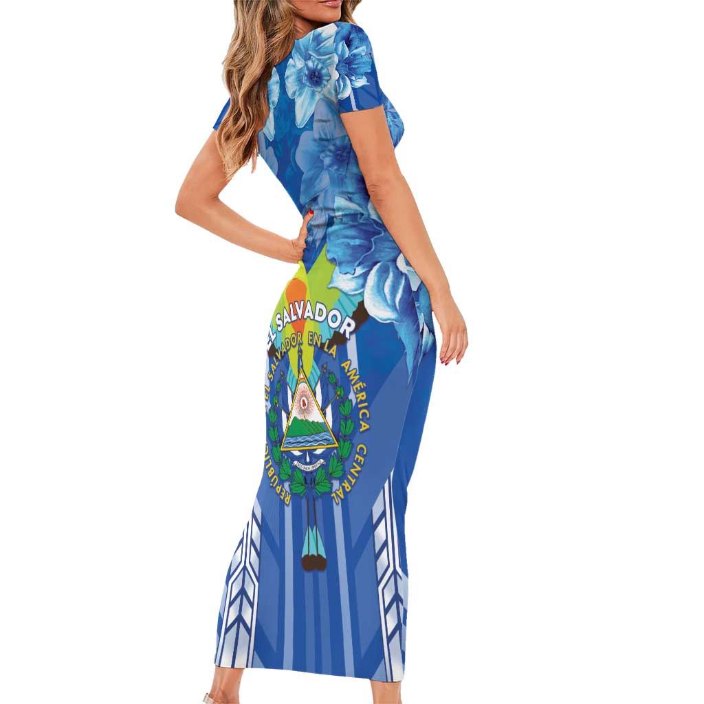 Viva El Salvador Family Matching Short Sleeve Bodycon Dress and Hawaiian Shirt Happy Independence Day - Wonder Print Shop