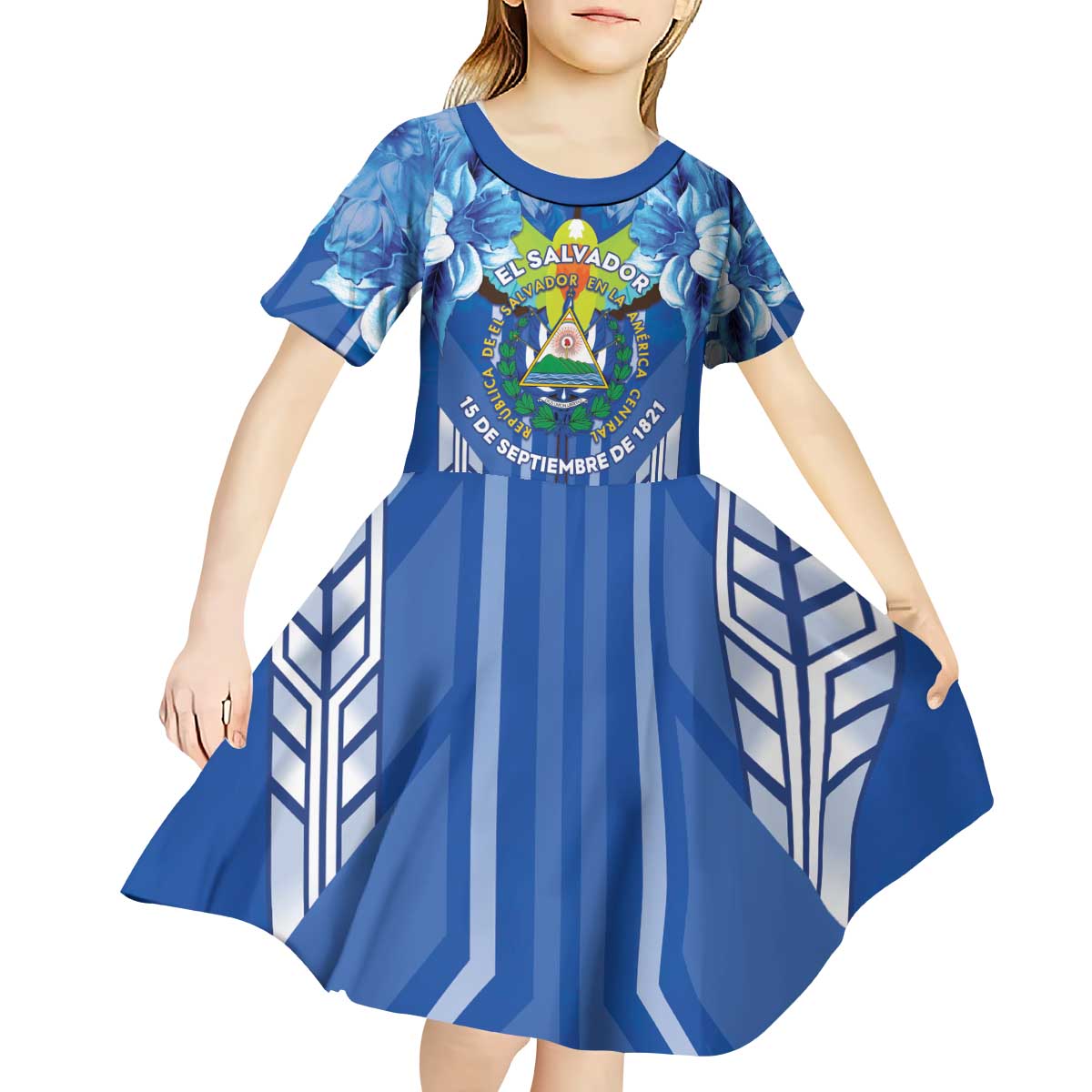 Viva El Salvador Kid Short Sleeve Dress Happy Independence Day - Wonder Print Shop