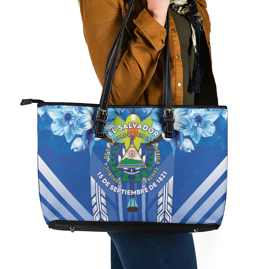 Viva El Salvador Leather Tote Bag Happy Independence Day - Wonder Print Shop