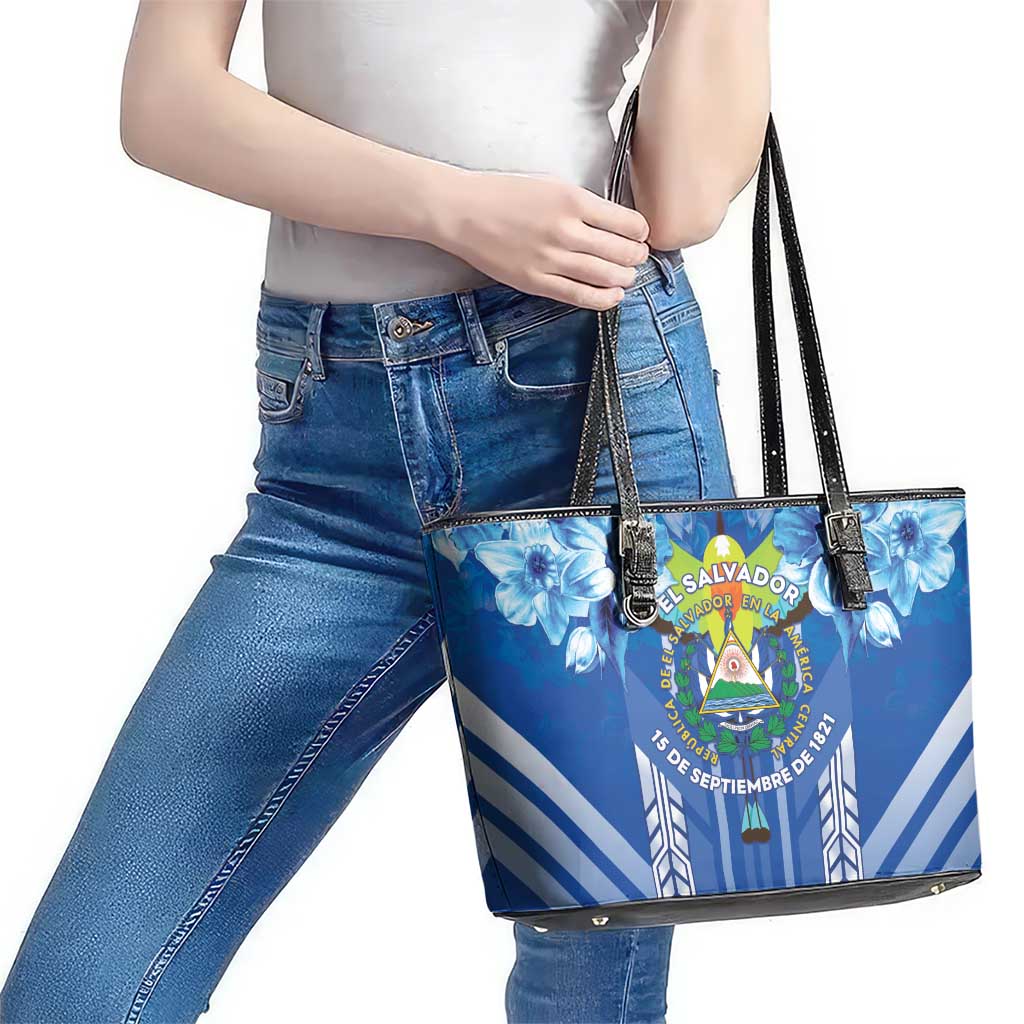 Viva El Salvador Leather Tote Bag Happy Independence Day - Wonder Print Shop