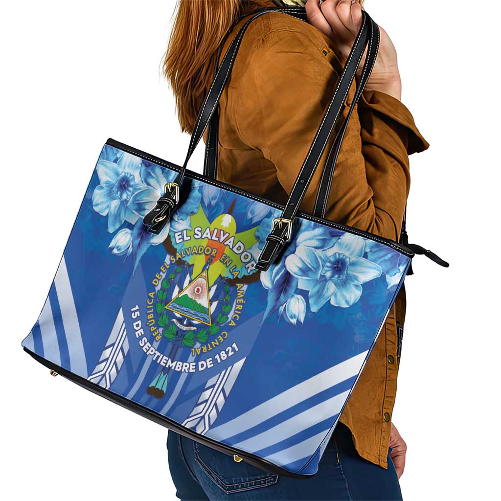 Viva El Salvador Leather Tote Bag Happy Independence Day - Wonder Print Shop