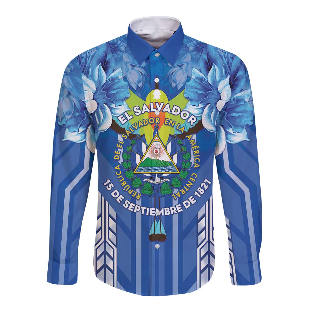 Viva El Salvador Long Sleeve Button Shirt Happy Independence Day - Wonder Print Shop