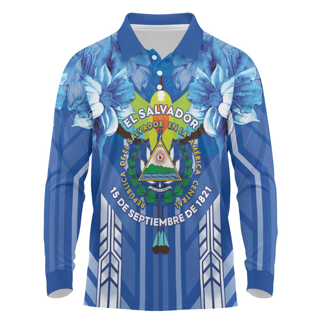 Viva El Salvador Long Sleeve Polo Shirt Happy Independence Day - Wonder Print Shop