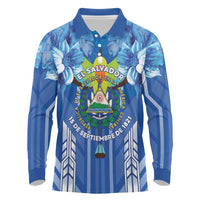 Viva El Salvador Long Sleeve Polo Shirt Happy Independence Day - Wonder Print Shop