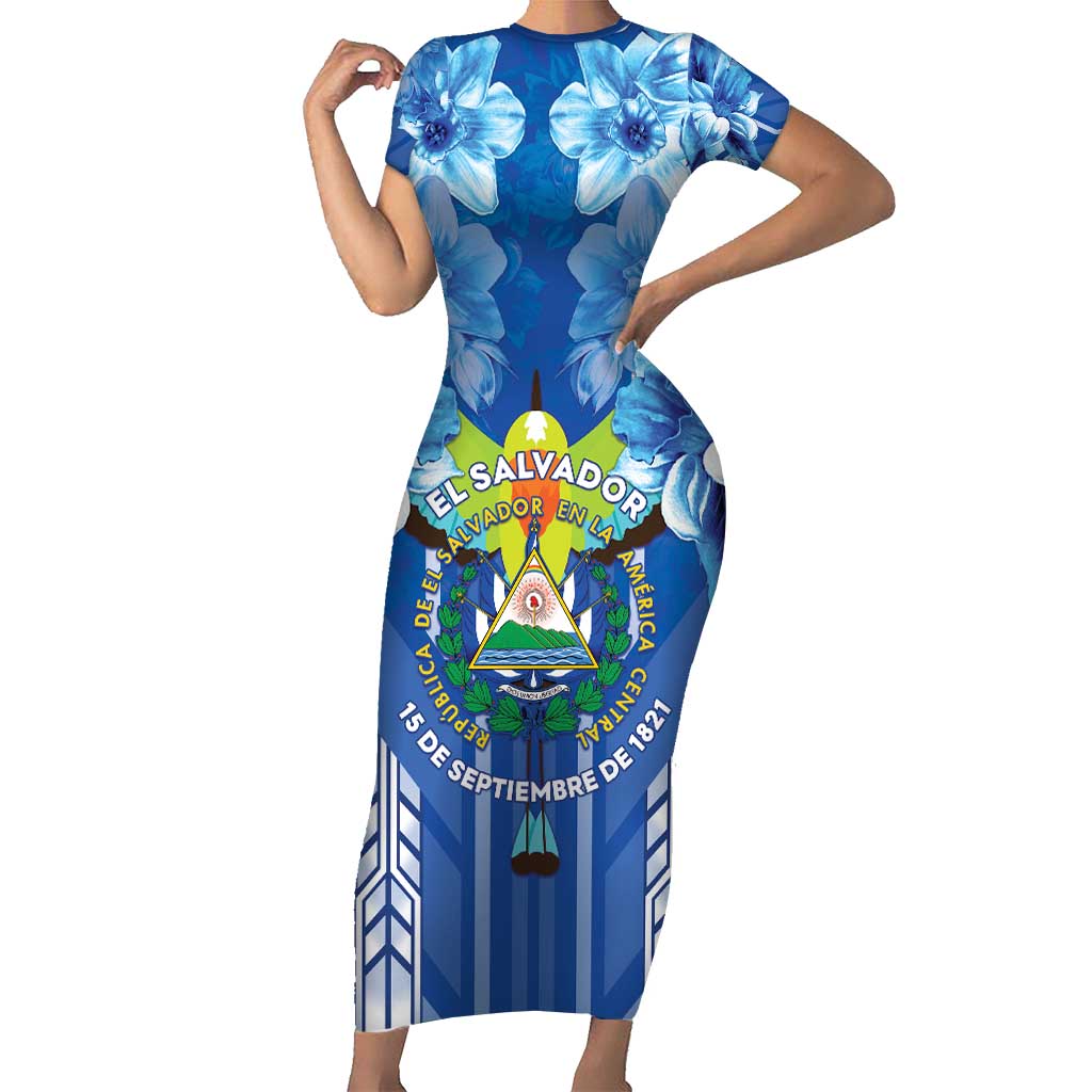 Viva El Salvador Short Sleeve Bodycon Dress Happy Independence Day - Wonder Print Shop