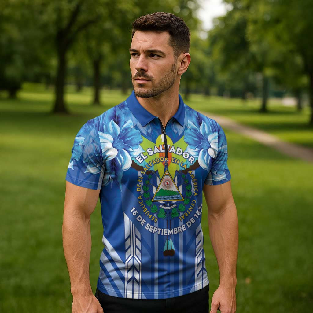 Viva El Salvador Zipper Polo Shirt Happy Independence Day - Wonder Print Shop