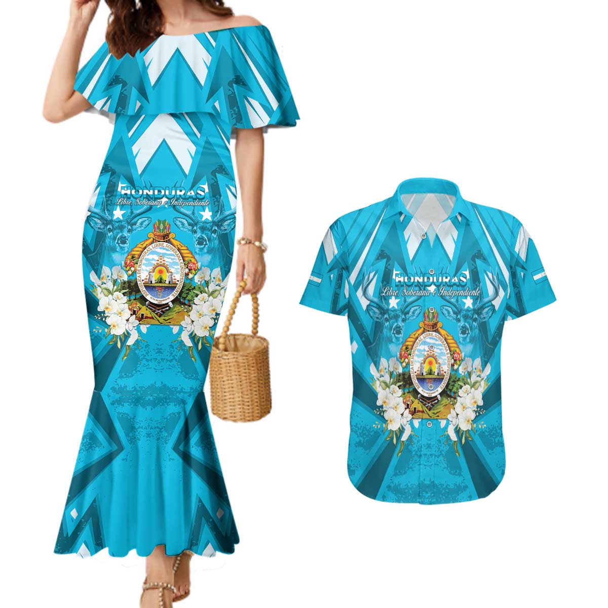 Honduras Independence Day Couples Matching Mermaid Dress and Hawaiian Shirt Coat Of Arms Special Style - Wonder Print Shop