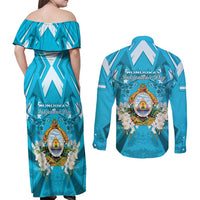 Honduras Independence Day Couples Matching Off Shoulder Maxi Dress and Long Sleeve Button Shirt Coat Of Arms Special Style - Wonder Print Shop