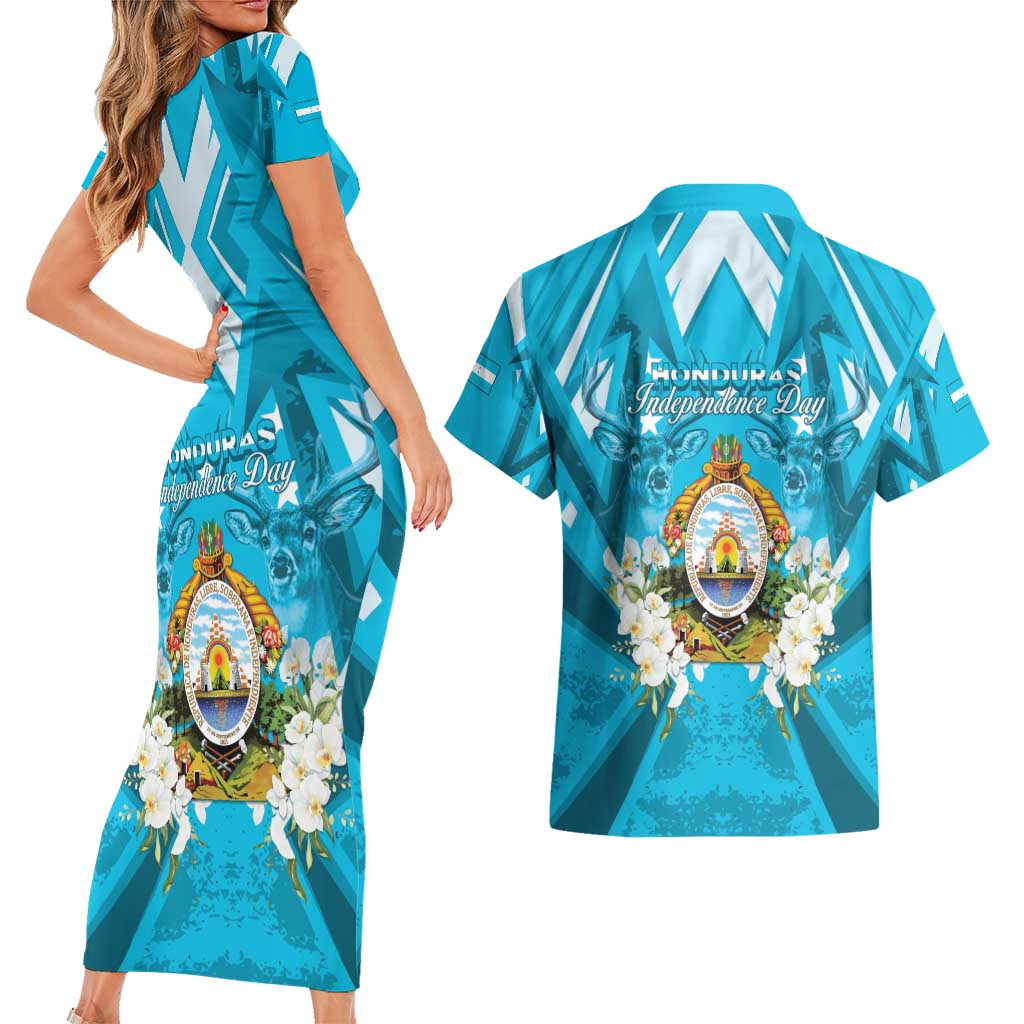 Honduras Independence Day Couples Matching Short Sleeve Bodycon Dress and Hawaiian Shirt Coat Of Arms Special Style - Wonder Print Shop